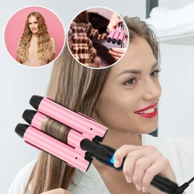 Femme souriante utilise un fer à friser