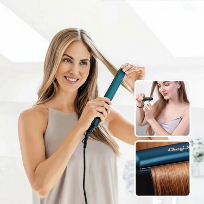 femme souriante utilise un joli lisseur