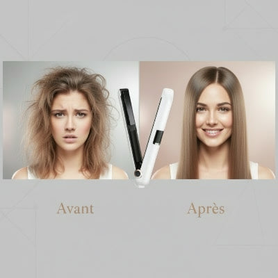 femme souriante avec lisseur sans fil