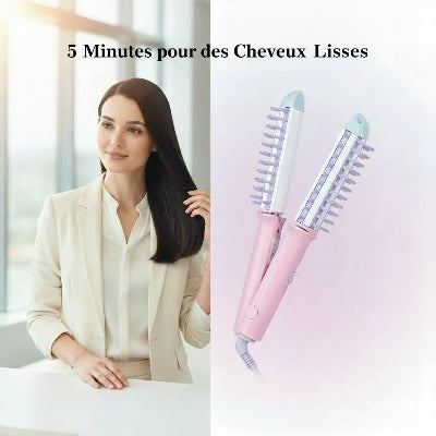 jeune femme à côté mini lisseur rose