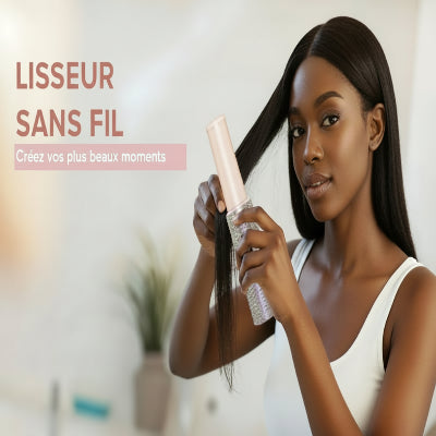 jeune femme utilise lisseur sans fil rose