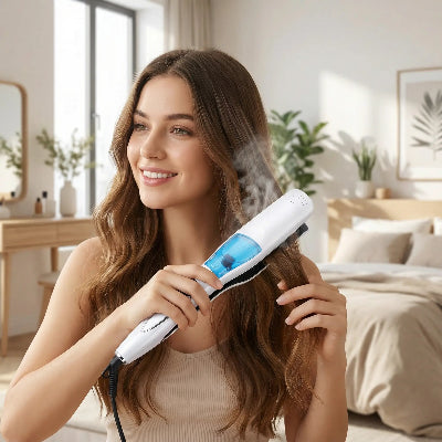 jeune femme utilise un lisseur vapeur