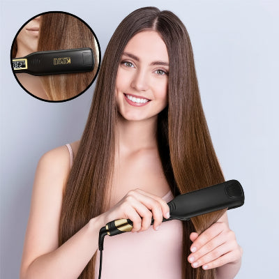 jeune fille utilise un beau lisseur cheveux