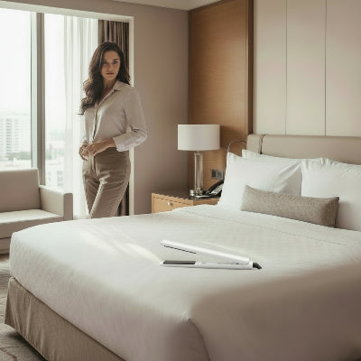 jeune brune avec un lisseur sans fil