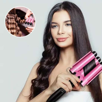 Une brune utilise un fer à friser