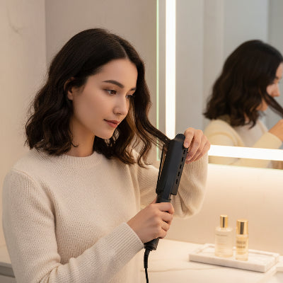 une femme utilise lisseur a vapeur