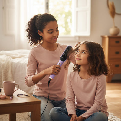 une maman lisse avec mini lisseur violet